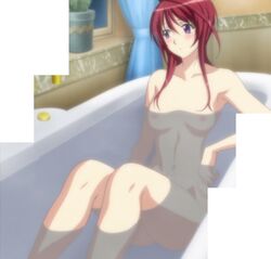 1girls bath bathing bathtub blush breasts female hoods_entertainment nude oribe_mafuyu pointy_chin purple_eyes red_hair screencap seikon_no_qwaser solo stitched tub