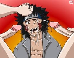 3boys boner bukkake cum erection gay gninrom inuzuka_kiba lowres male male_only multiple_males muscle naruto oral penis tattoo threesome uncensored yaoi