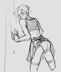 blush cheerleader_uniform femboy gay hands_on_wall holostars holostars_english holostars_english_-tempus- looking_back male_focus male_only monochrome nxxmxxi pantyshot regis_altare sketch skirt_lift solo tagme virtual_youtuber yaoi