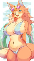 2020 alternate_body_type alternate_breast_size animal_crossing anthro audie_(animal_crossing) big_breasts bikini breasts cleavage female furry ginko0101 nintendo thick_thighs thighs v wide_hips wolf