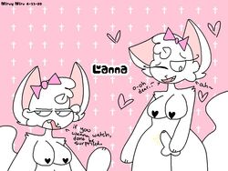 1futa annoyed anthro blue_eyes furry furry_only futa_only futanari heart-shaped_nipples lanna_(gylten_lunnen) nirvy_nirv pink_bow solo tsundere uncut white_fur