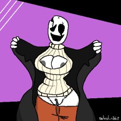 1girls 2d breast_window clitoris cracked_skull drunk flashing flashing_breasts gaster hourglass_figure pussy radical_ribbit_(artist) rule_63 skeleton smiling solo tagme thighs undertale undertale_(series) virgin_killer_sweater wardrobe_malfunction white_body