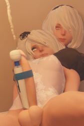 1futa 3d cum female femdom futanari futasub grabbing_from_behind handsfree_ejaculation headlock intersex nier nier:_automata penis yorha_2b