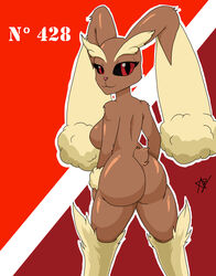 1girls anthro anthrofied ass back big_ass big_ears black_sclera breasts bunny_ears digital_media_(artwork) eye_contact furry lince_perdido looking_at_viewer lopunny nintendo pokemon pokemon_(species) pokemon_dppt solo text thick_thighs watermark