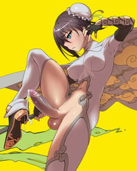 1futa breasts bun_cover cum cum_string dickgirl erection fate/grand_order fate_(series) futa_only futanari intersex large_breasts large_penis nipples penis qin_liangyu_(fate) testicles tomoyuki_kotani uncensored