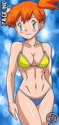 1girls abs bikini blush breast green_eyes human kasumi_(pokemon) nintendo orange_hair pokemon sakaki_(artist) zage_inc