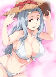 1girls abs aged_up alternate_breast_size alternate_outfit armpits big_breasts bikini breasts cafekun cleavage eri_(my_hero_academia) female_only grey_hair hat horn large_breasts long_hair looking_at_viewer my_hero_academia red_eyes solo straw_hat thick_thighs white_hair