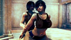 2girls 3d age_difference athletic belly big_ass big_breasts black_hair dat_ass dry_humping family from_behind glasses grinding honey_select impi incest laying_down licking_lips midriff milf minamoto_(impi) mother_and_daughter nipples purple_eyes seductive_look transparent_clothing wet_clothes wet_hair yukio_(impi) yuri