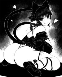 animal_ears ass big_ass ginku_mh monochrome pointy_ears ribbon rin_kaenbyou smile tagme tail thong touhou