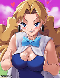 1girls blonde_hair blue_eyes bow bowtie breasts cleavage cum cum_on_breasts cum_on_face earring earrings enessef-uu heart human long_hair looking_at_viewer me_snowdon molly_hale necktie pokemon pokemon_(movie) pokemon_3:_the_movie_-_spell_of_the_unown:_entei pokemon_gsc tongue tongue_out transformed