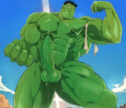 balls bara big_balls big_penis boner erection flexing gay green_skin hulk hulk_(series) male male_only marvel marvel_comics muscles muscular penis ripped_clothing solo solo_male sweaty thy_carker thymilph