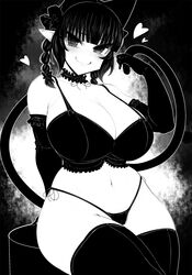 animal_ears big_breasts choker ginku_mh monochrome pointy_ears ribbon rin_kaenbyou tagme tail thighhighs thong touhou