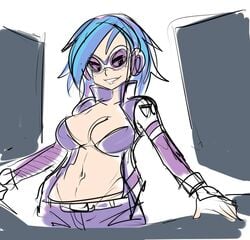 1girls belly belly_button belt big_breasts bikini_top blue_hair bra breasts dj dj_pon-3_(mlp) female female_only flat_belly glasses glasses_on_head goggles headphones human human_only humanoid jacket large_breasts my_little_pony navel open_jacket purple_bra purple_jacket purple_pants rough_sketch sketch smile smiling solo solo_female straight_hair vinyl_scratch vinyl_scratch_(mlp)