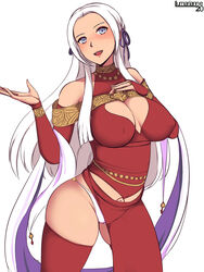 1girls alternate_breast_size alternate_costume alternate_version_available big_breasts breasts color dancer dancing_class_outfit edelgard_von_hresvelg female female_only fire_emblem fire_emblem:_three_houses harem_outfit long_hair lumarianne20 nintendo nipples nipples_visible_through_clothing panties purple_eyes smile solo solo_focus thighhighs white_hair