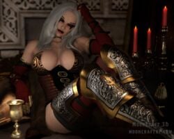 armor armored_boots blizzard_entertainment breasts cleavage corset fanart female female_only human large_breasts mmorpg mooncraft pinup sally_whitemane scarlet_crusade scarlet_monastery warcraft white_hair world_of_warcraft