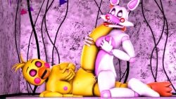 2girls 3d 3d_(artwork) animatronic animatronics breast_grab breasts cum cum_in_pussy disboi215 five_nights_at_freddy's five_nights_at_freddy's_2 lesbian_sex lesbians_naked mangle_(fnaf) scottgames sex source_filmmaker toy toy_chica_(fnaf) yuri