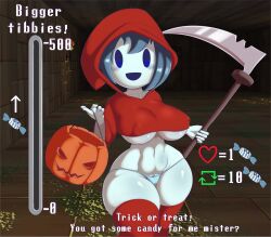 2024 big_breasts blue_hair blue_skin breasts dakagite female female_focus female_only ghost ghost_girl halloween halloween_costume happy_female hips spooky's_house_of_jump_scares spooky's_jump_scare_mansion spooky_(shojs) stockings string_panties text