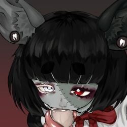 animal_ears black_hair blowjob clothed clothed_female ecto_(vtuber) heterochromia long_tongue oral oral_sex sedua_weynn stitch_(sewing) stitched_face stitches tongue tongue_out virtual_youtuber vtuber vtuberfanart zombie zombie_girl