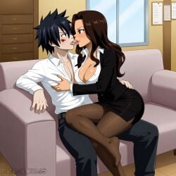 ai_generated black_hair brown_hair cana_alberona couple fairy_tail gray_fullbuster sensual sexy teacher