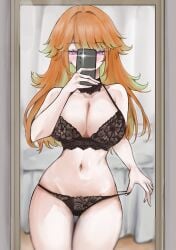 black_cellphone black_lingerie cellphone curvy hololive huge_breasts mirror_selfie pov pulling_panties slender_waist small_waist takanashi_kiara taking_selfie thick_thighs virtual_youtuber voluptuous wide_hips