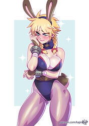 1girls big_breasts blonde_hair blue_eyes blush breasts bunny_ears bunny_girl bunnysuit cleavage cloud_strife cloudette_strife female final_fantasy final_fantasy_vii kajinman large_breasts rule_63 solo thunder_head