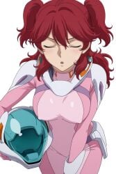 ai_generated female_villain freckles freckles_on_face ginger ginger_female ginger_hair gundam gundam_00 hair_between_eyes hazel_eyes helmet large_breasts mecha_pilot_suit mobile_suit_gundam nena_trinity nipple_bulge pilot_suit tagme twintails twintails_(hairstyle) villainess yellow-eyed_female yellow_eyes
