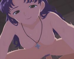 1girls brown_eyes cross_necklace misato_katsuragi naked naked_female necklace neon_genesis_evangelion open_mouth penis pubic_hair purple_hair rawr69 sex tagme