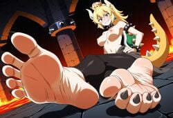 ai_generated background big_breasts black_toenails blue_eyes bowser bowsette breasts crown feet feet_focus foot_fetish foot_focus fuealahomg golden_hair highres horns legs legwear mario_(series) mushroom nipples nude nude_female painted_toenails pink_nipples shy sitting sitting_on_floor sole_female soles soles_female soles_fetish spiked_bracelet spiked_collar spiked_tail spikes super_crown sweat sweatdrop sweating sweaty_feet sweaty_soles tail toe_claws toenail_polish toenails toes wrinkled_soles wrinkles