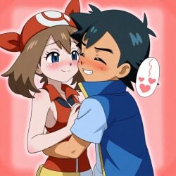 1boy 1girls ai_generated couple haruka_(pokemon) may_(pokemon) pokemon satoshi_(pokemon) satoshi_(pokemon)