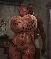 3d bdo bimbo black_desert_online blacked blonde_hair body_writing cow_ears cow_horns cow_print cow_tits cum_on_body cum_on_breasts cum_on_face cum_on_thighs cumdumpster dark_elf degradation elf elves huge_breasts humiliation interracial onahole pregnant pregnant_belly qos qos_tattoo queen_of_spades raceplay ranger_(black_desert) screencap screenshot sperm_tattoo succubus succubus_horns tattoo tattoos toilet urinal video_game yourbdowhore