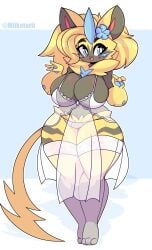 1female aurora_(nbanoob) big_breasts big_hips blue_eyes breasts cleavage female furry furry_ears furry_female furry_only huge_breasts miikotorii nintendo pokémon_(species) pokemon thick_thighs wide_hips zeraora