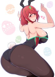 1girls big_ass big_breasts bunny_ears bunny_girl bunnysuit easter_egg female female_only latex looking_at_viewer looking_back nintendo pantyhose ponpo pyra red_eyes red_hair short_hair smile solo solo_female solo_focus thick_thighs xenoblade_(series) xenoblade_chronicles_2