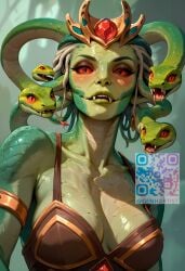 ai_generated dota_2 genhartist medusa_(dota) qr_code scales snake upper_body