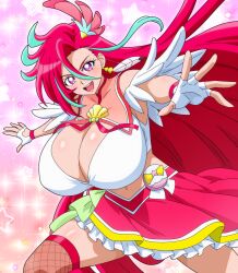 1girls belly_button big_breasts breasts cure_flamingo female female_only fishnets hitokiwa_kenchin huge_breasts light-skinned_female light_skin long_hair magical_girl precure pretty_cure red_hair solo takizawa_asuka toei_animation tropical-rouge!_precure