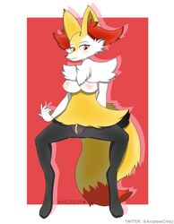 2020 andrewgtrez anthro blush braixen breasts female fur genitals hi_res inner_ear_fluff nintendo nipples nude pokémon_(species) pokemon pokemon_(species) pussy simple_background sitting smile solo tuft video_games yellow_body yellow_fur