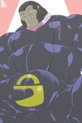 2020 anthro bara black_fur bondage bruce bulge chastity chastity_cage chastity_device collar flaccid furry gorilla male_only muscular muscular_male null_bulge primate rubber_suit skin_tight solo solo_focus solo_male tylerstark zipper