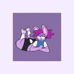 1girls 4_fingers anthro beans booty_shorts bottom_heavy bunny_enid clawed_fingers digital_media_(artwork) enid enid_(ok_k.o.!_lbh) eyeliner furry lagomorph ok_k.o.!_let's_be_heroes pawpads paws picothetrap pinup purple_fur purple_hair shirt shorts slight_blush smile stubby_tail two_tone_fur whiskers white_fur