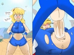 1boy 1boy1girl 1girls crossover dialogue female male metroid nintendo samus_aran samus_aran sega sonic_(series) sonic_the_hedgehog sonic_the_hedgehog_(series) super_smash_bros. vaginal_sex zero_suit_samus