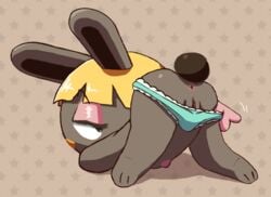 1girls animal_crossing anus ass bangs blonde_hair blue_panties blunt_bangs bonbon_(animal_crossing) breasts bunny_ears bunny_girl bunny_tail eyebrows_visible_through_hair eyelashes eyeshadow face_down_ass_up female female_only flat_chest frills fur furry furry_ears furry_only furry_tail grey_body grey_fur hi_res lagomorph lagomorph_humanoid looking_at_viewer looking_back mostly_nude nintendo nipples panties panties_only presenting presenting_hindquarters pussy simple_background small_breasts solo solo_female soubriquetrouge star tail undressing yellow_nose