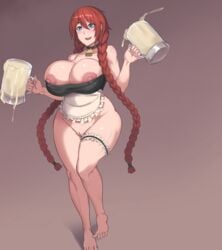 1girls areola_slip barefoot barmaid beer_mug big_breasts blush bottomless choker cowbell cum cum_in_container cum_in_glass curvaceous curvy erect_nipples feet freckles gokkun high_resolution huge_ass huge_breasts imminent_gokkun large_breasts legend_of_queen_opala long_hair looking_at_viewer maid metal_owl nipple_slip nipples nipples_visible_through_clothing no_bra no_panties pussy red_hair redhead solo sunny-sue-ellen_(legend_of_queen_opala) thick_thighs toes wide_hips