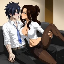 ai_generated black_hair brown_hair cana_alberona couple fairy_tail gray_fullbuster sensual sexy teacher