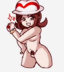 1girls big_breasts brown_hair covering_breasts female_protagonist_(pokemon_legends:_z-a) game_freak green_eyes naughtyrose nintendo pixel_art pokeball pokemon pubic_hair twintails