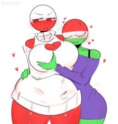 2girls among_us among_us_reference apron bigger_female blush countryhumans countryhumans_girl groping_breasts hungary_(countryhumans) kak0yt0_chel lesbian lesbian_couple poland_(countryhumans) smaller_female tagme