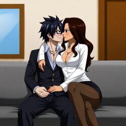 ai_generated black_hair brown_hair cana_alberona couple fairy_tail gray_fullbuster sensual sexy teacher