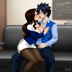 ai_generated black_hair brown_hair cana_alberona couple fairy_tail gray_fullbuster sensual sexy teacher