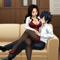 ai_generated black_hair brown_hair cana_alberona couple fairy_tail gray_fullbuster sensual sexy teacher