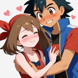 1boy 1girls ai_generated couple haruka_(pokemon) may_(pokemon) pokemon satoshi_(pokemon) satoshi_(pokemon)