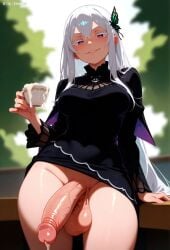 1futa a1exwell ai_generated big_penis black_dress bodily_fluids breasts clothed clothing cum_feeding cum_in_container cum_in_cup cum_in_drink cumdrip dress dress_lift echidna_(re:zero) erection erection_under_clothes futa_focus futanari hair_ornament human light-skinned_futanari light_skin long_hair looking_at_viewer mostly_clothed no_panties no_underwear penis penis_under_clothes penis_under_dress re:zero_kara_hajimeru_isekai_seikatsu smile solo_focus stable_diffusion white_hair