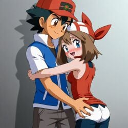 1boy 1girls ai_generated couple haruka_(pokemon) may_(pokemon) pokemon satoshi_(pokemon) satoshi_(pokemon)