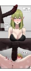 big_penis cbun(artist) dark-skinned_male dungeon_ni_deai_wo_motomeru_no_wa_machigatteiru_darou_ka elf elf_ears green_hair light-skinned_female ryuu_lion short_hair tagme